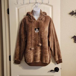 Disney Mickey Mouse Teddy Bear Brown Velour/Fur Super Soft Hoodie
